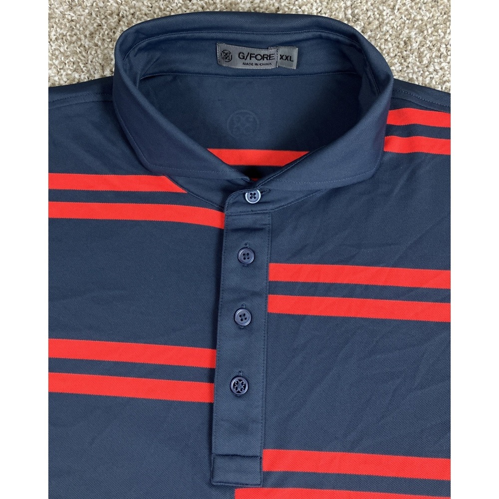 G/Fore Polo Golf Shirt Red Blue Offset Stripe Short Sleeve Mens XXL Performance - Picture 2 of 6